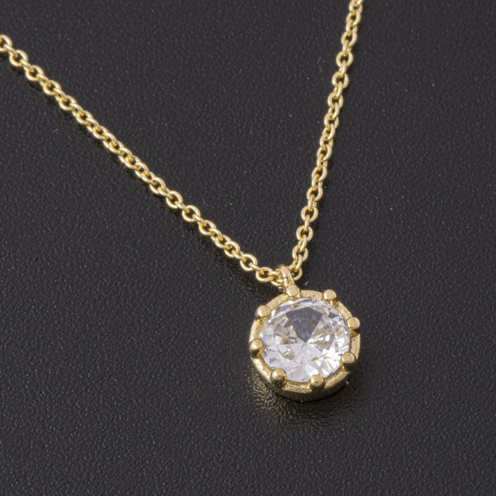 Round Bezel Cz Solitaire Pendant Necklace