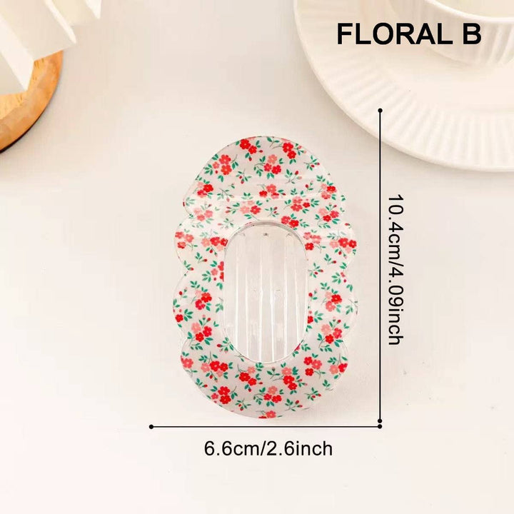 Stripe Pink Scalloped Edge Flat Hair Claw Clip