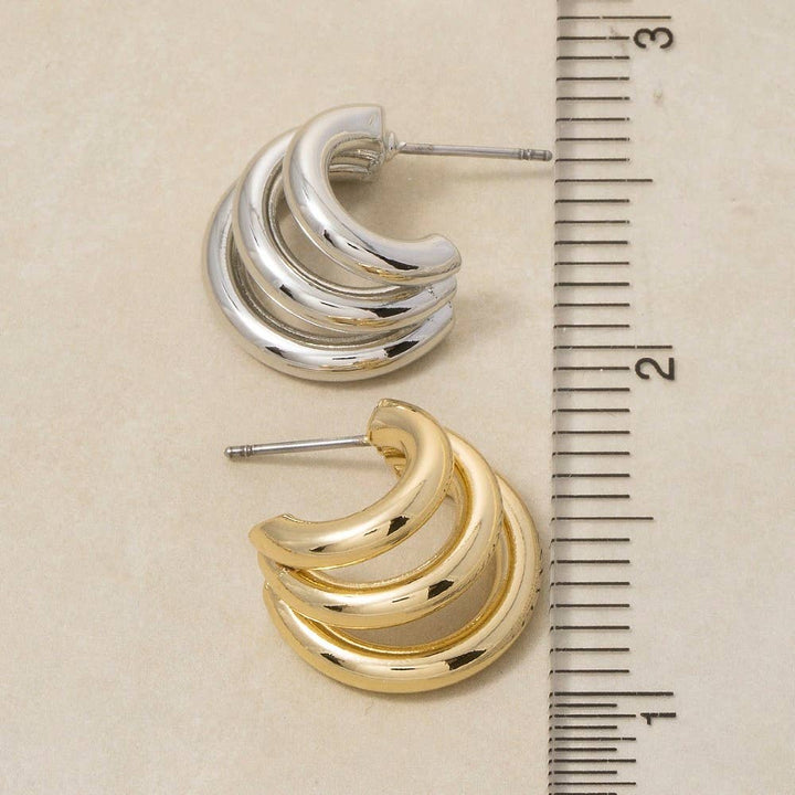 Gold Dipped Three Row Hoop Earrings