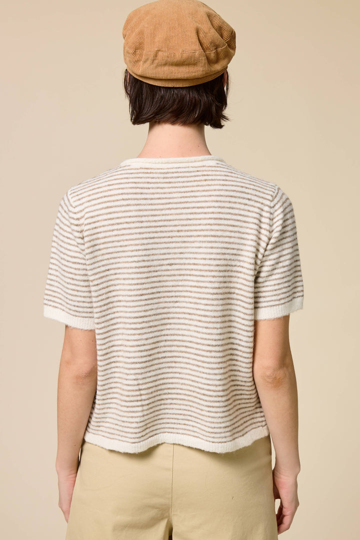 The Lucy Stripe Cardigan in Navy