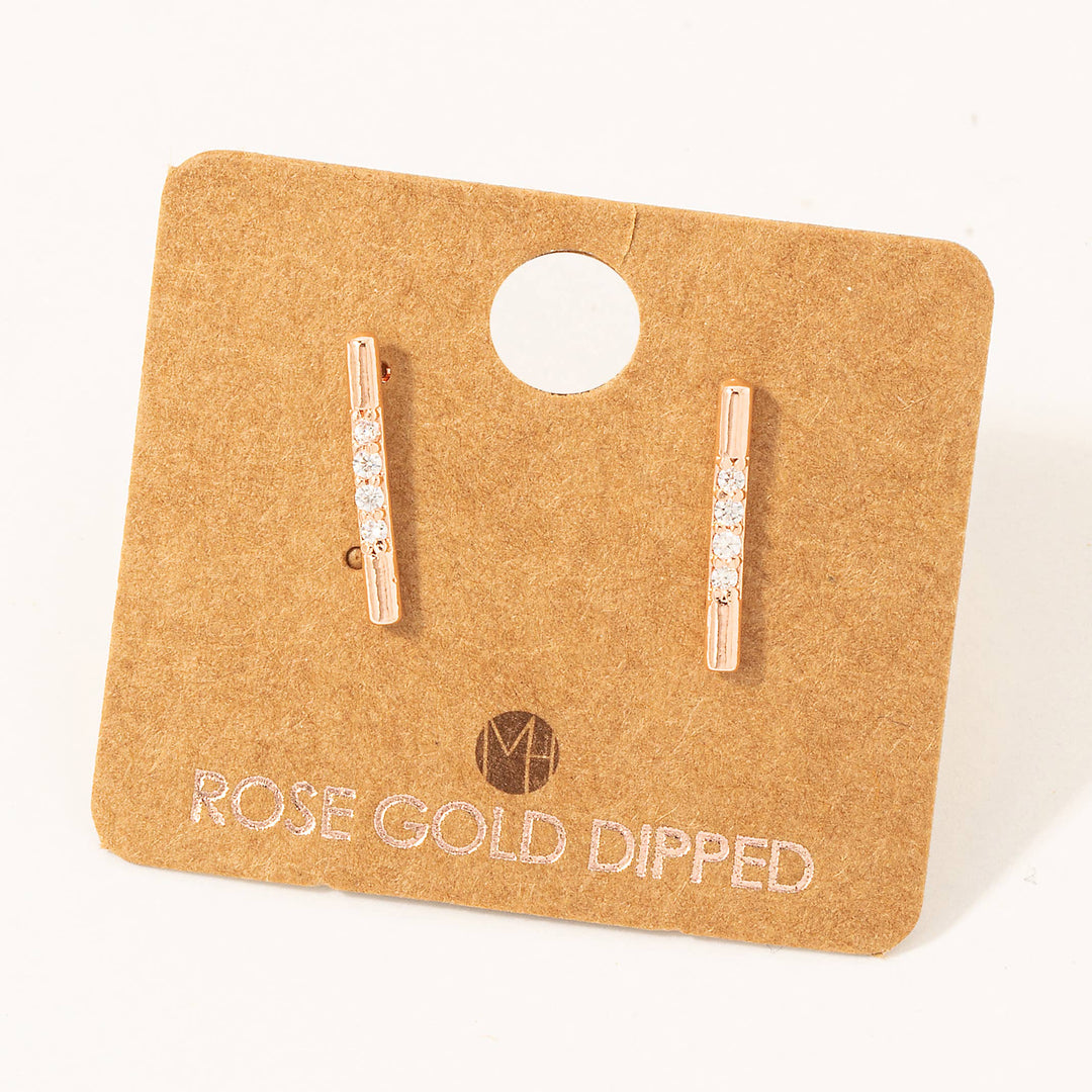 Gold Dipped Studded Bar Stud Earrings