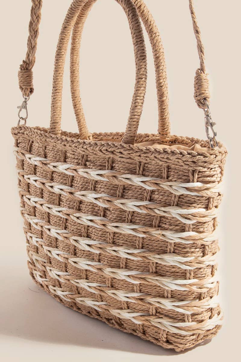 Two Tone Braided Zippered Hand Bag