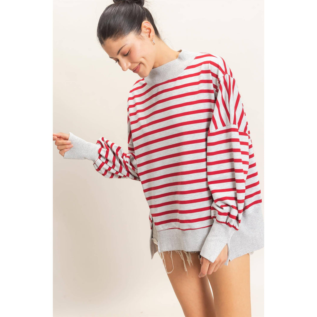 Striped Mock Neck Sweatshirt