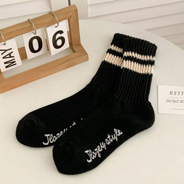 Retro Double Stripe Knit Socks