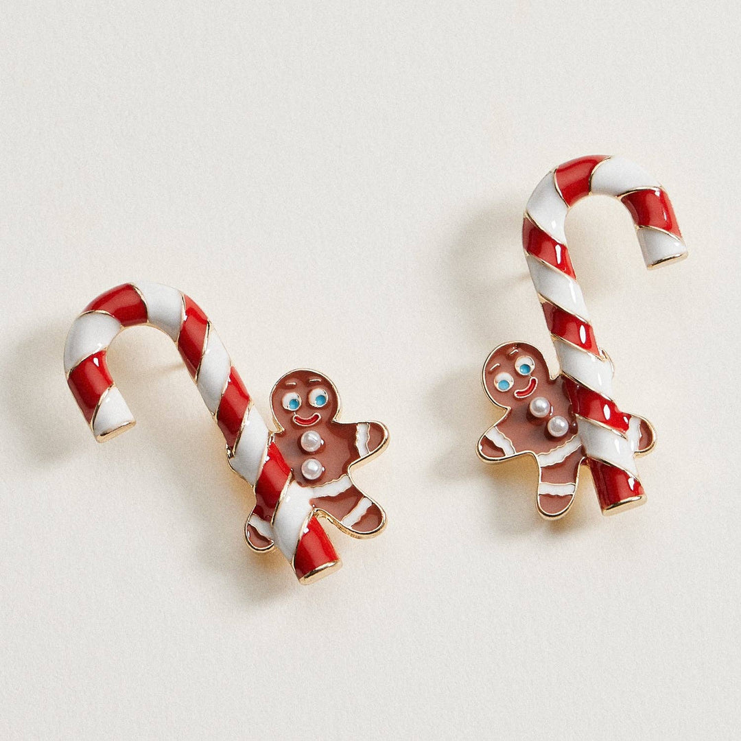 Candy Cane &amp; Gingerbread Stud Earrings | Christmas Holiday Earrings