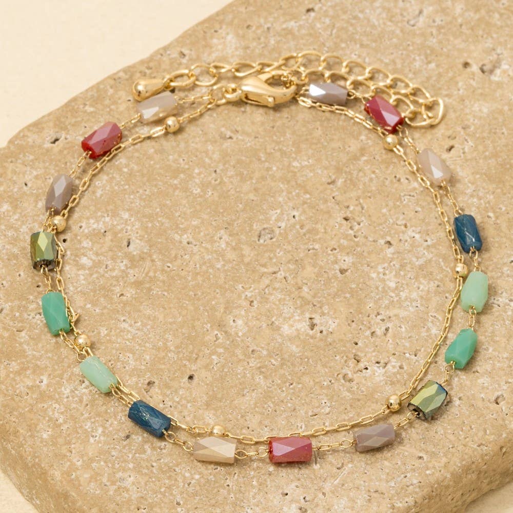 Faceted Glass Beads Layered Dainty Chain Bracelet