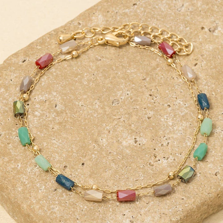 Faceted Glass Beads Layered Dainty Chain Bracelet