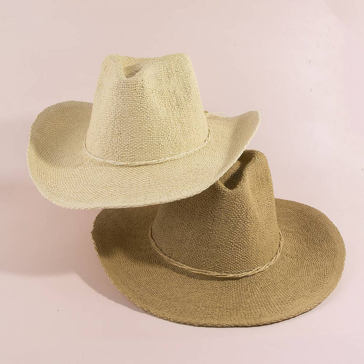 Paper Straw Braided Cord Band Cowboy Hat