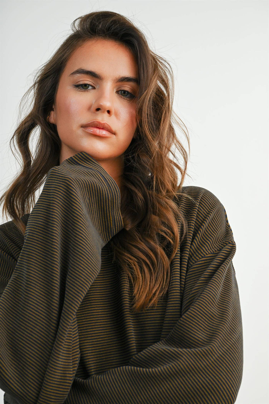 Navy &amp; Olive Striped Long-Sleeve Crewneck Shirt