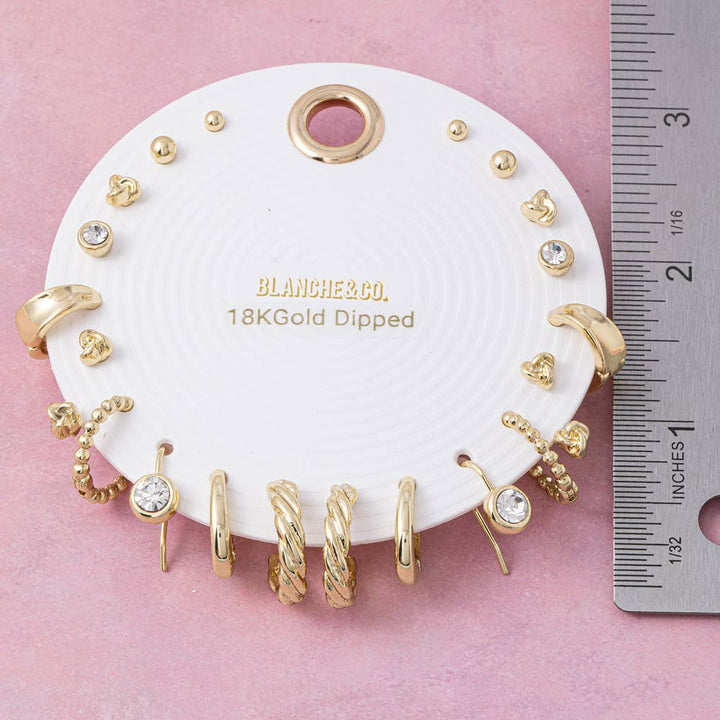 18K Gold Dipped Knot Stud And Hoop Ten Pair Earring Set