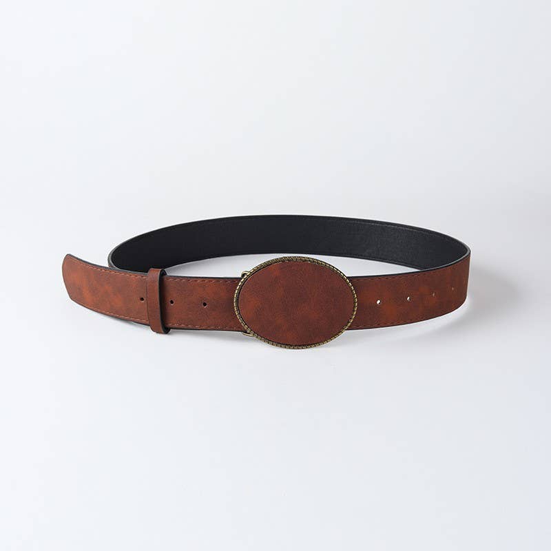 Western Oval Buckle Faux Leather &amp; Leopard Belt | 40BT660