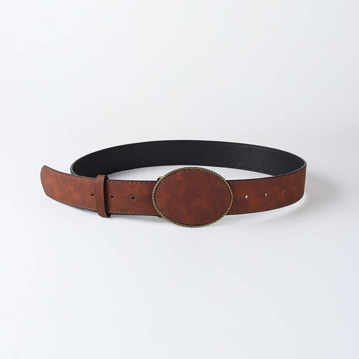 Western Oval Buckle Faux Leather &amp; Leopard Belt | 40BT660