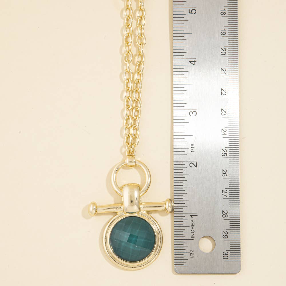 Chunky Chain Necklace With Round Stone Pendant