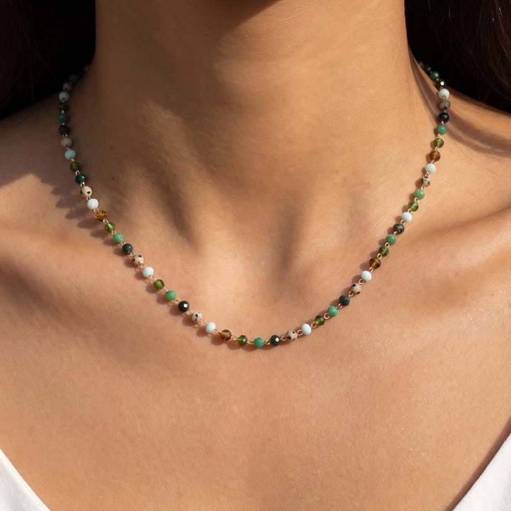 Dainty Faceted Bead Station Chain Necklace