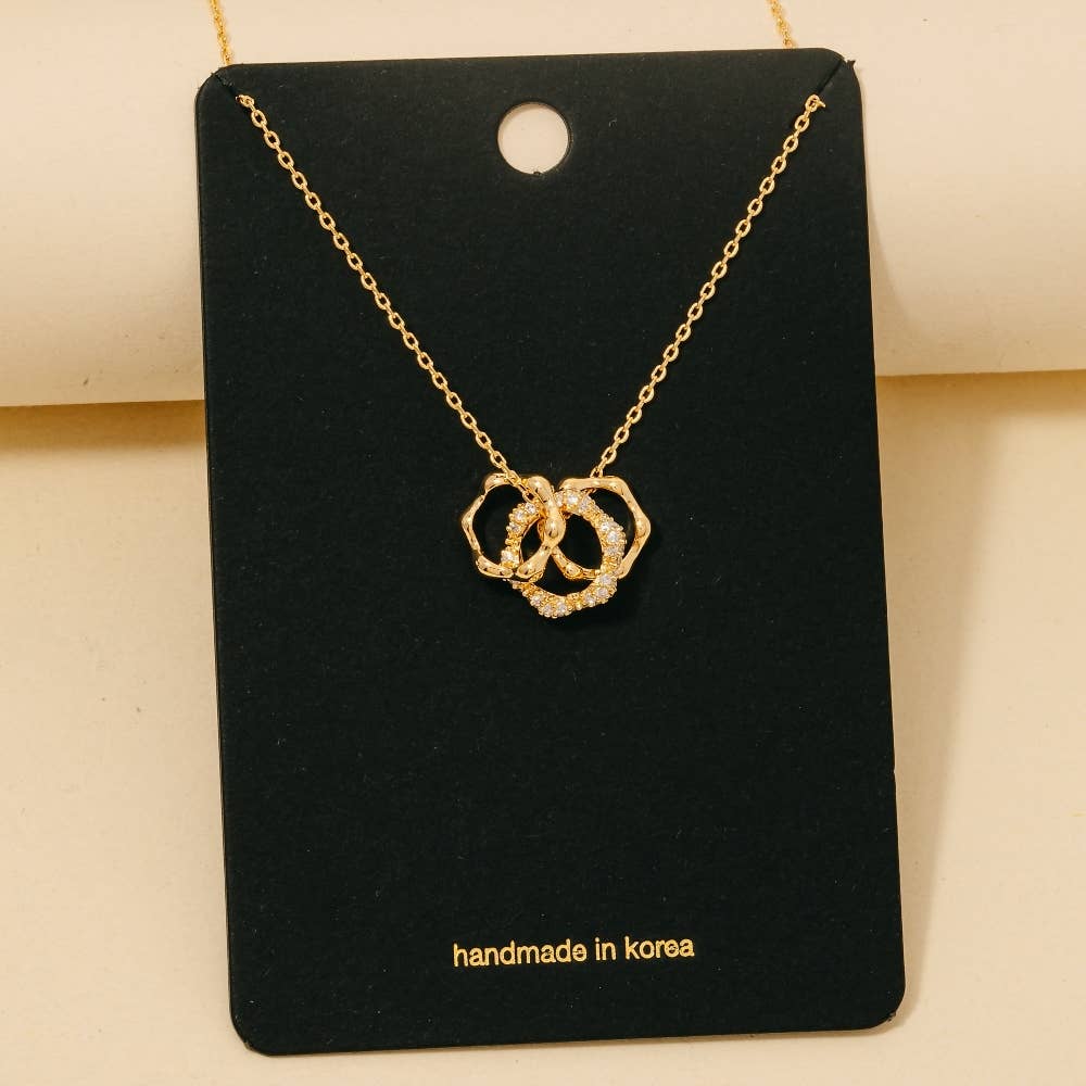 Cz Pave 3 Ring Charms Chain Necklace