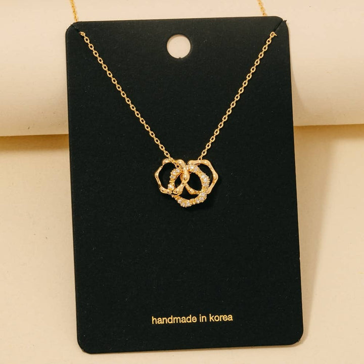 Cz Pave 3 Ring Charms Chain Necklace