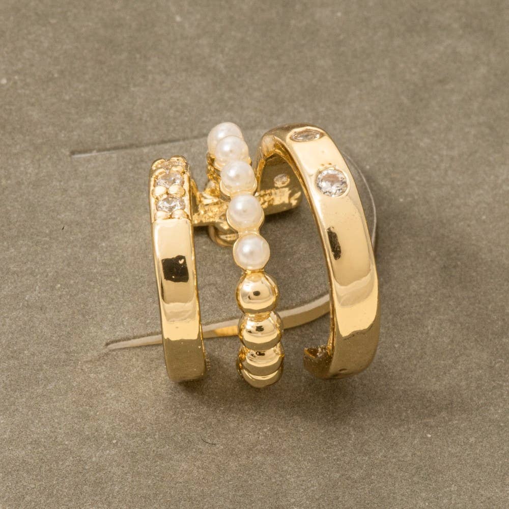 Mini Three Line Pearl Bead Hoop Earrings