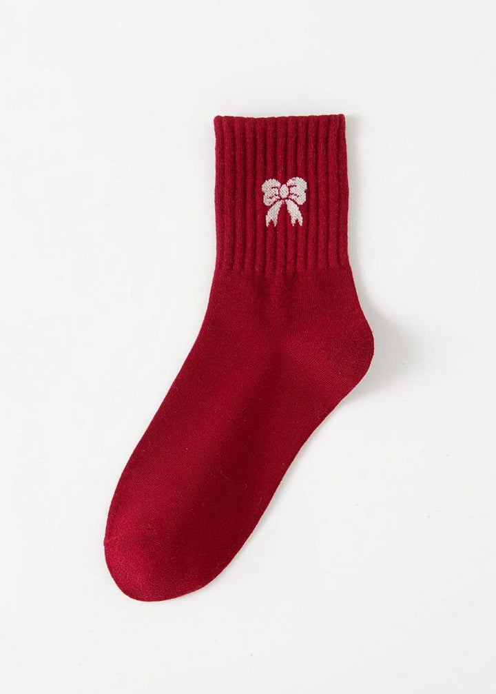 Red Bow Cotton Crew Socks