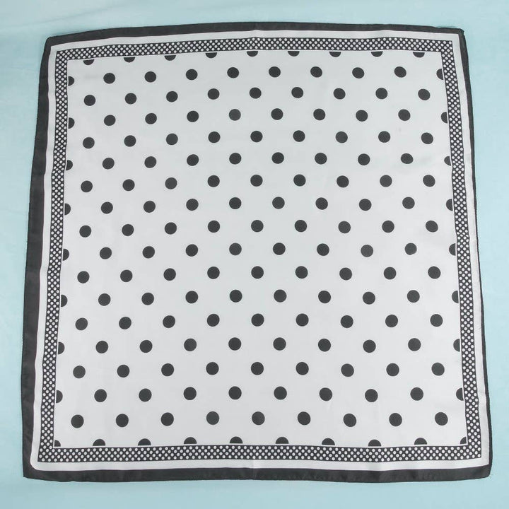 Polka Dot With Dotted Border Print Satin Square Scarf