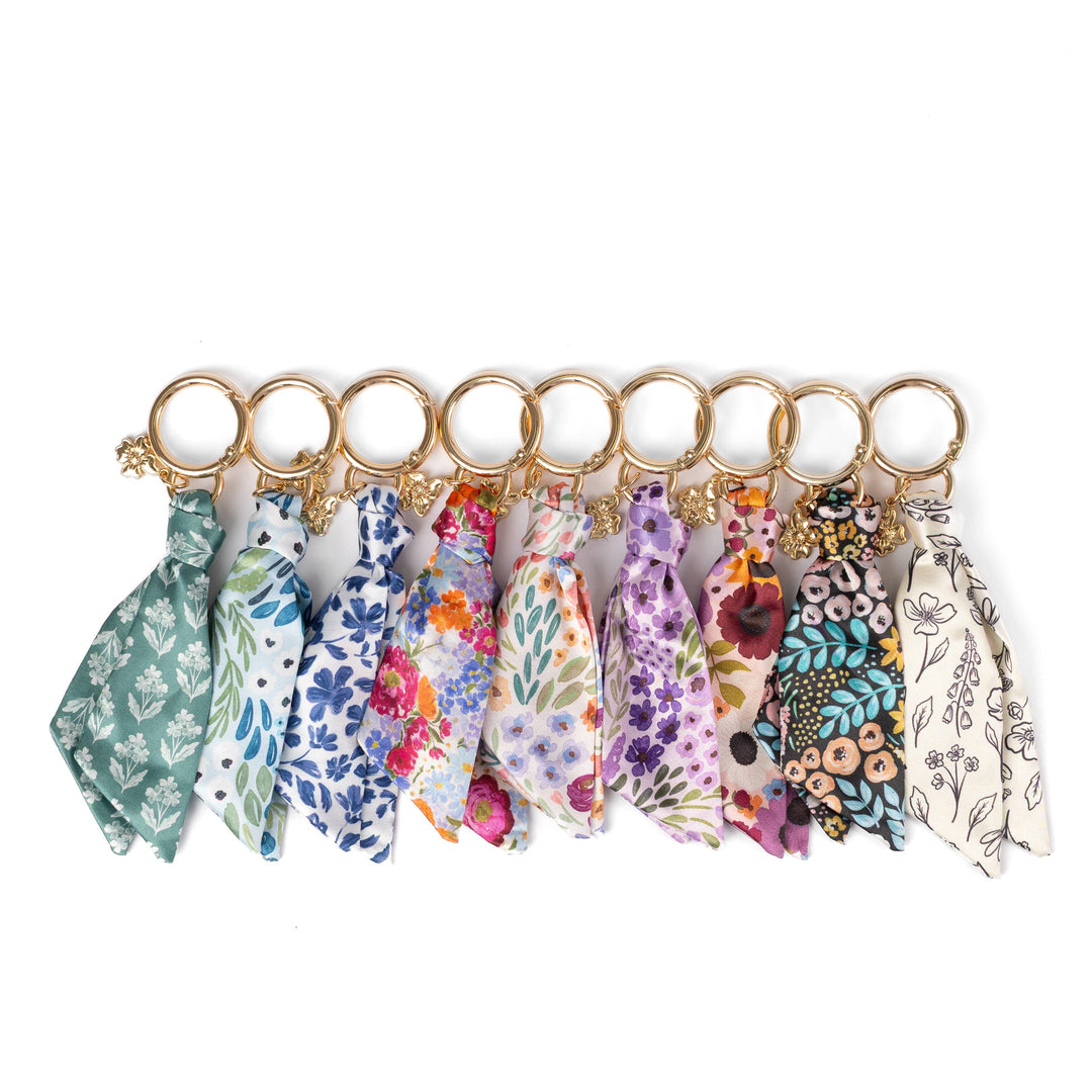 Floral Satin Keychain Blue Stripes