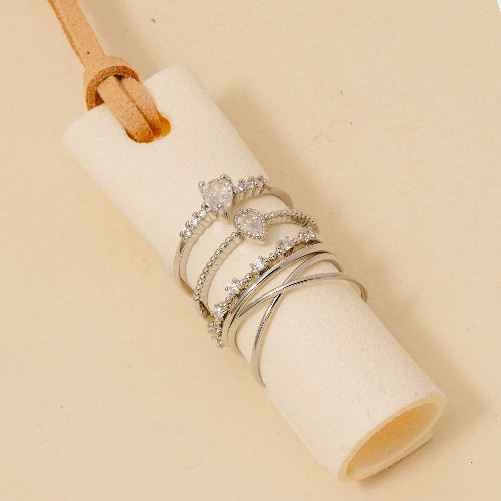 5Pc Cz Studded Band Rings Set