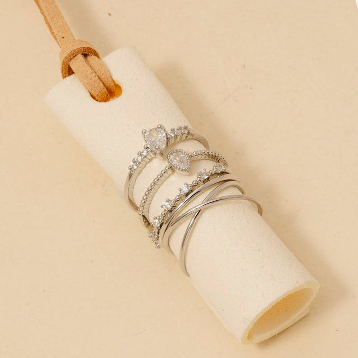 5Pc Cz Studded Band Rings Set