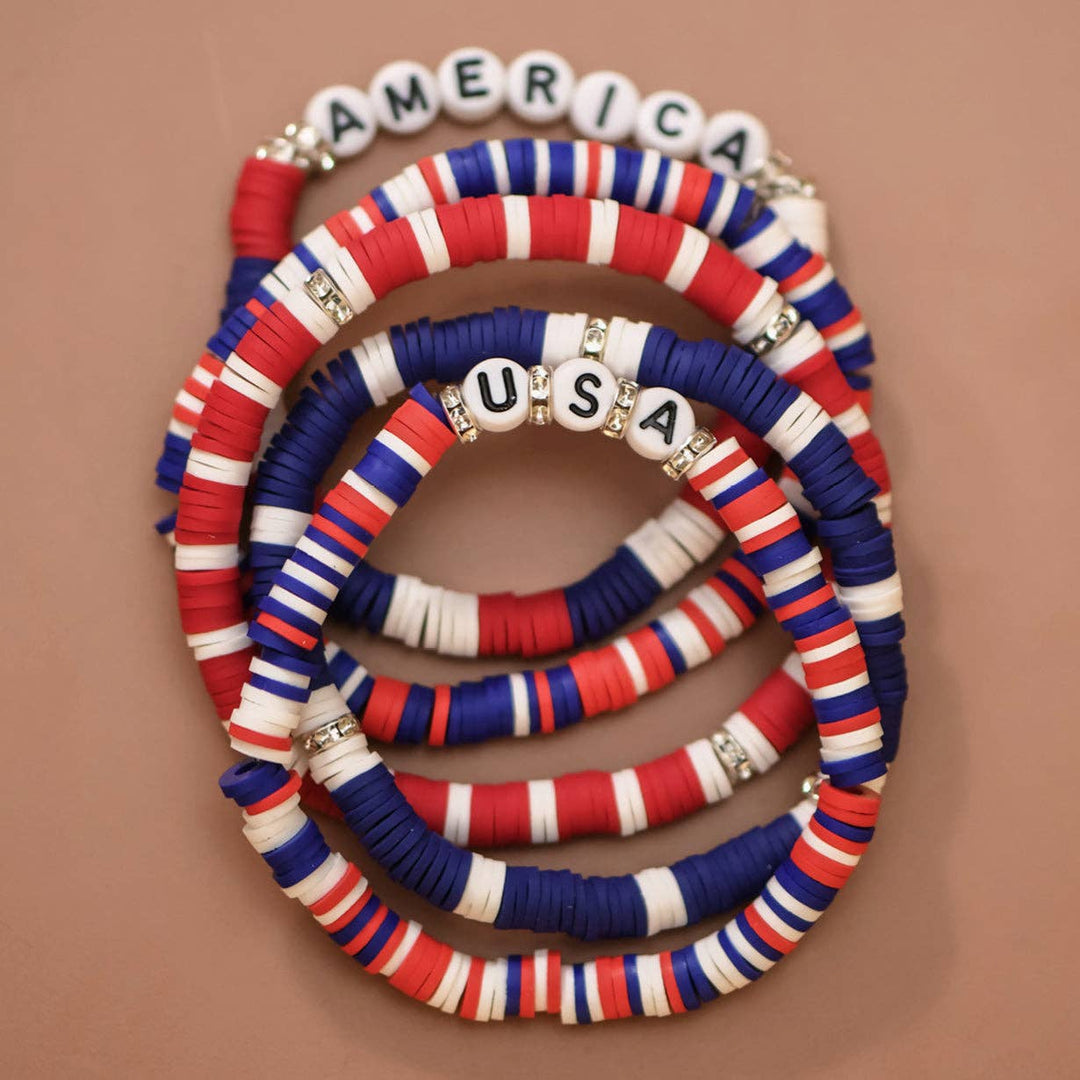 Red White Blue USA 4th of July Stretch Bracelet Stack