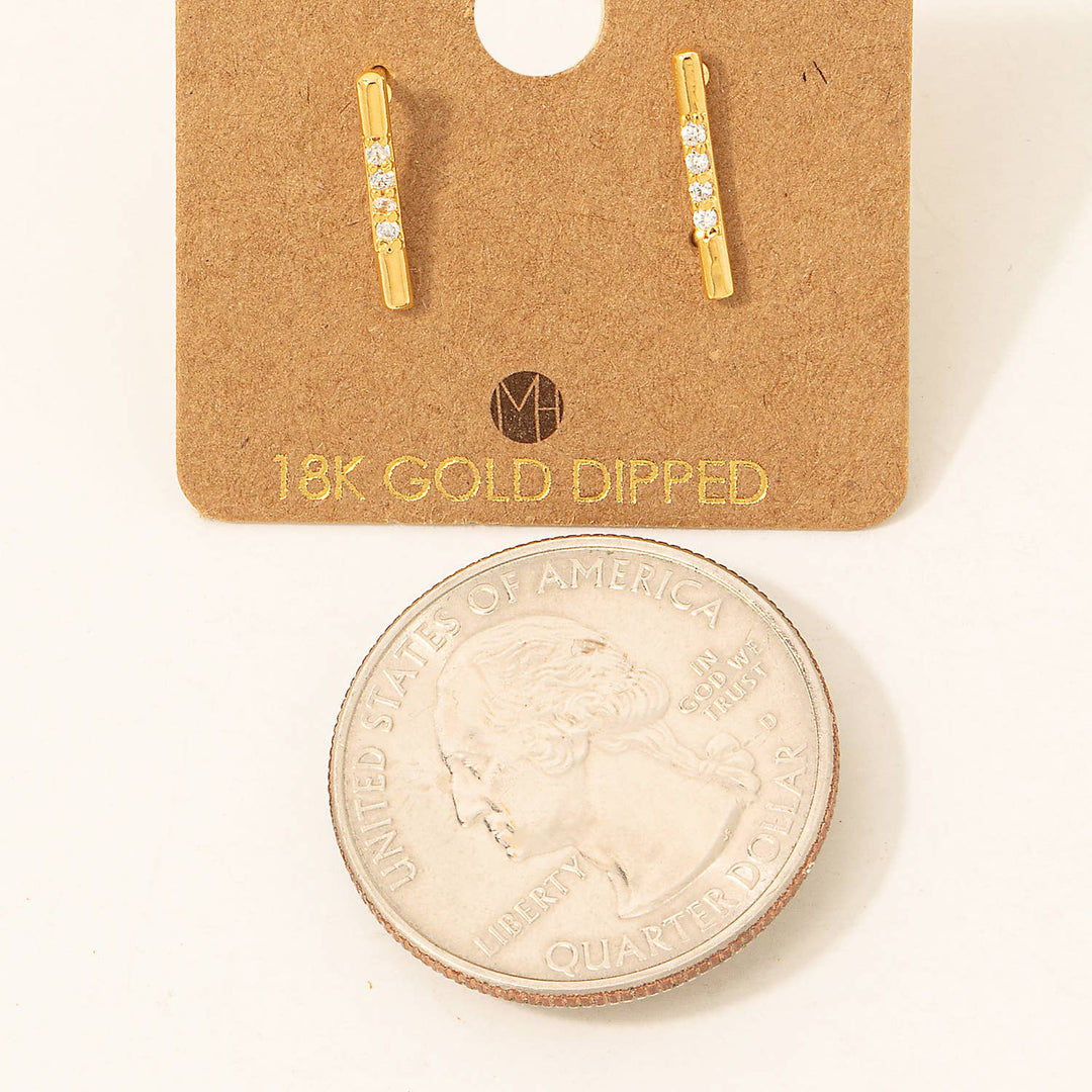 Gold Dipped Studded Bar Stud Earrings