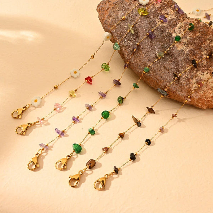 Stainless Steel Anklet with Colorful Stone Beads