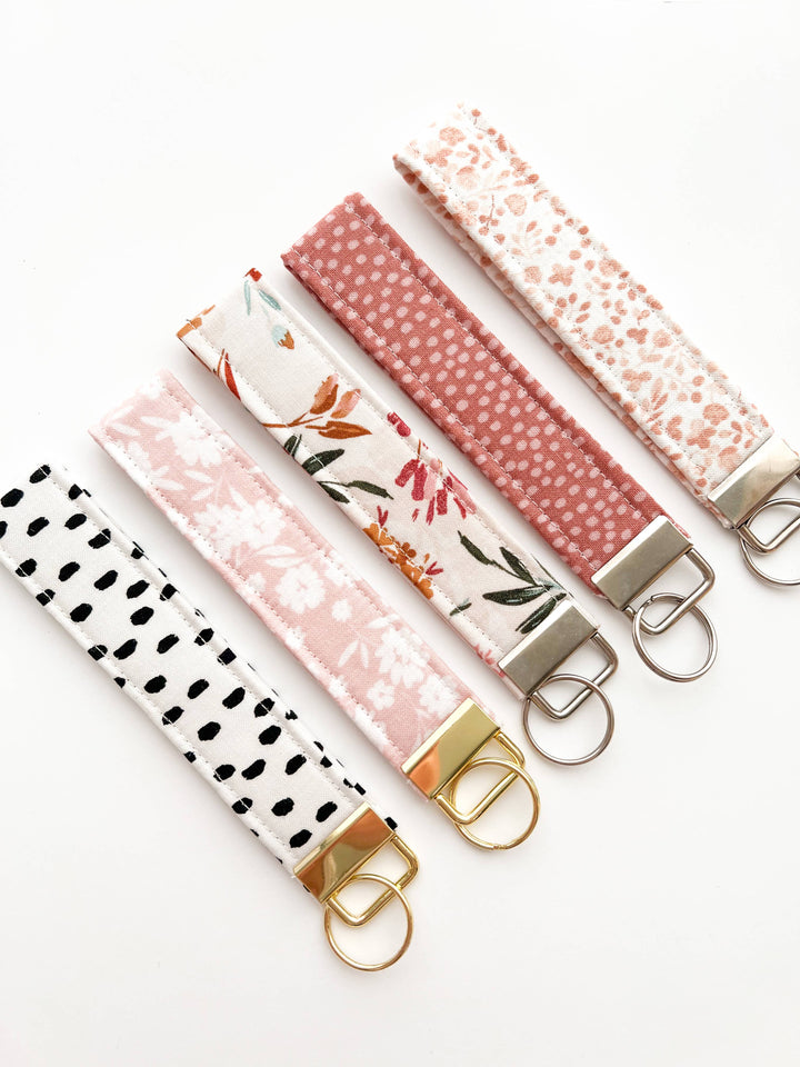 Pink Polka Dots Wristlet Keychain 