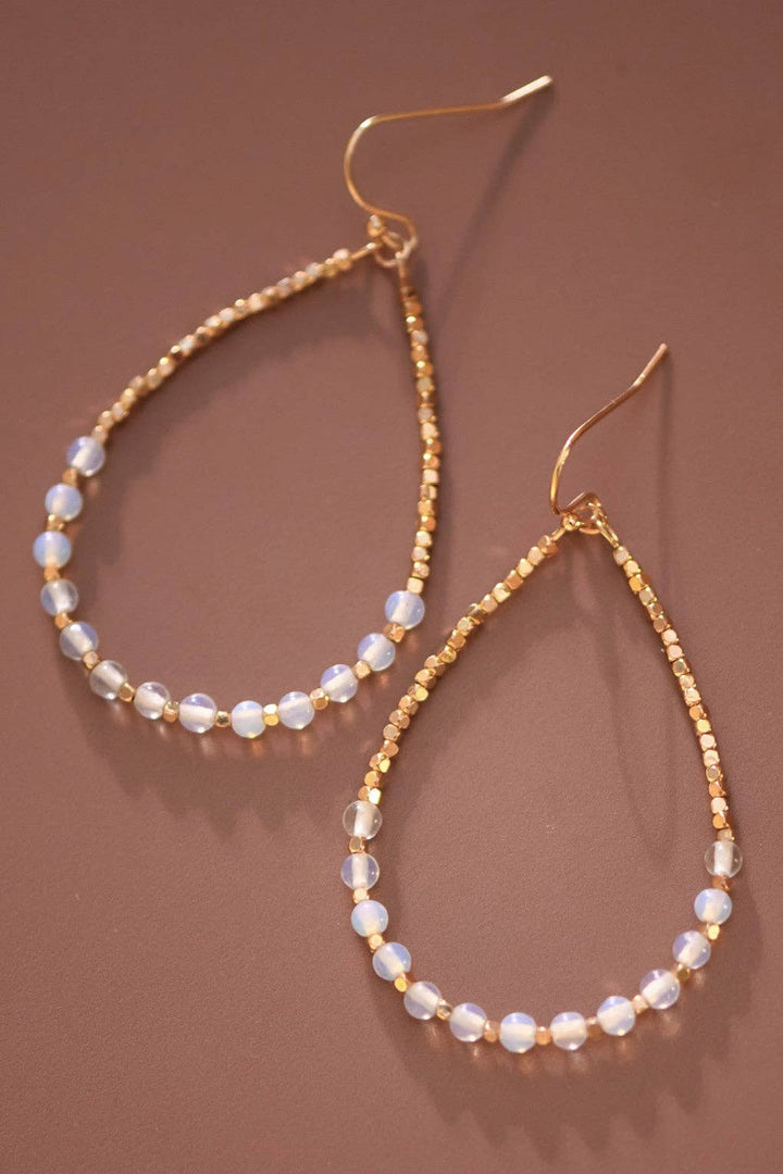 Opal Stone Beaded Teardrop Wire Earrings