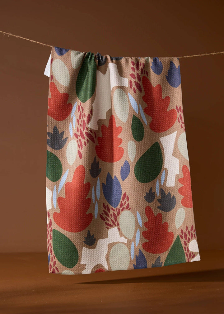 Cut Paper Leaves Mocha Tea Towel