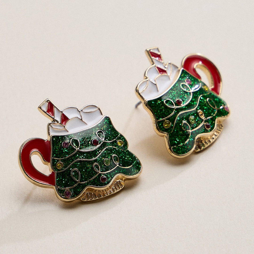 Enamel Christmas Tree Mug Stud Earrings