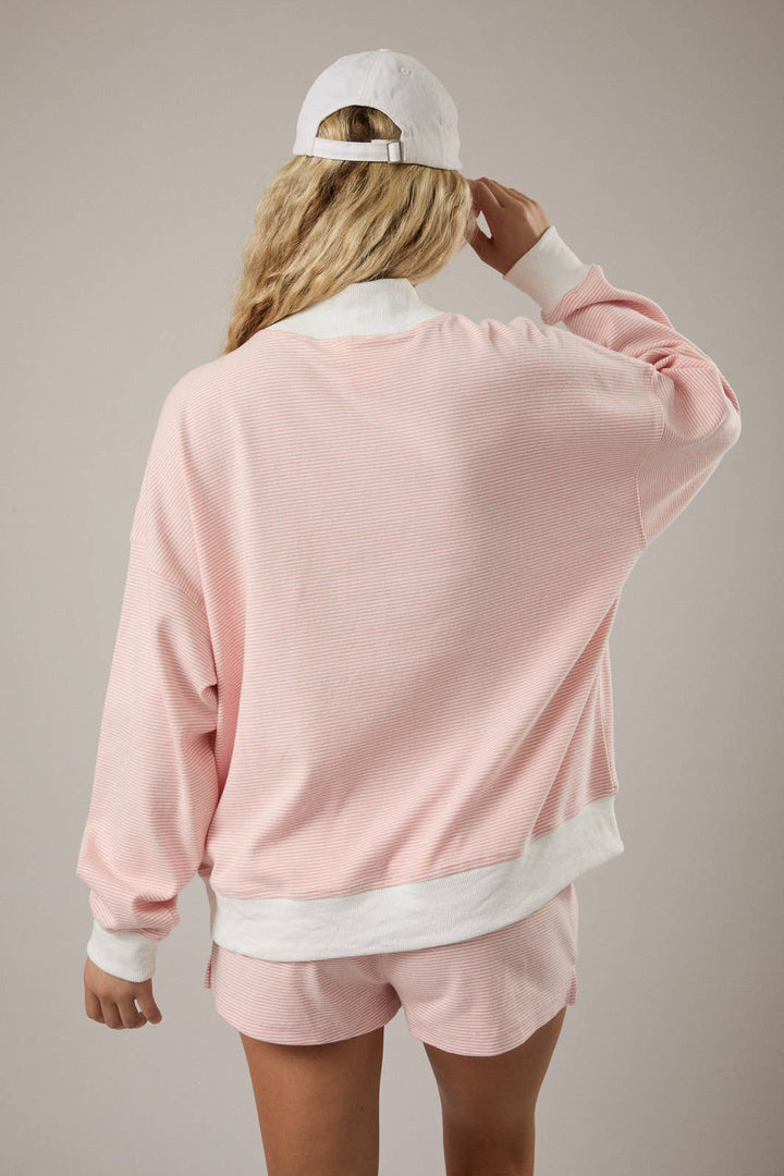 The Sage Cream Stripe Mock Top