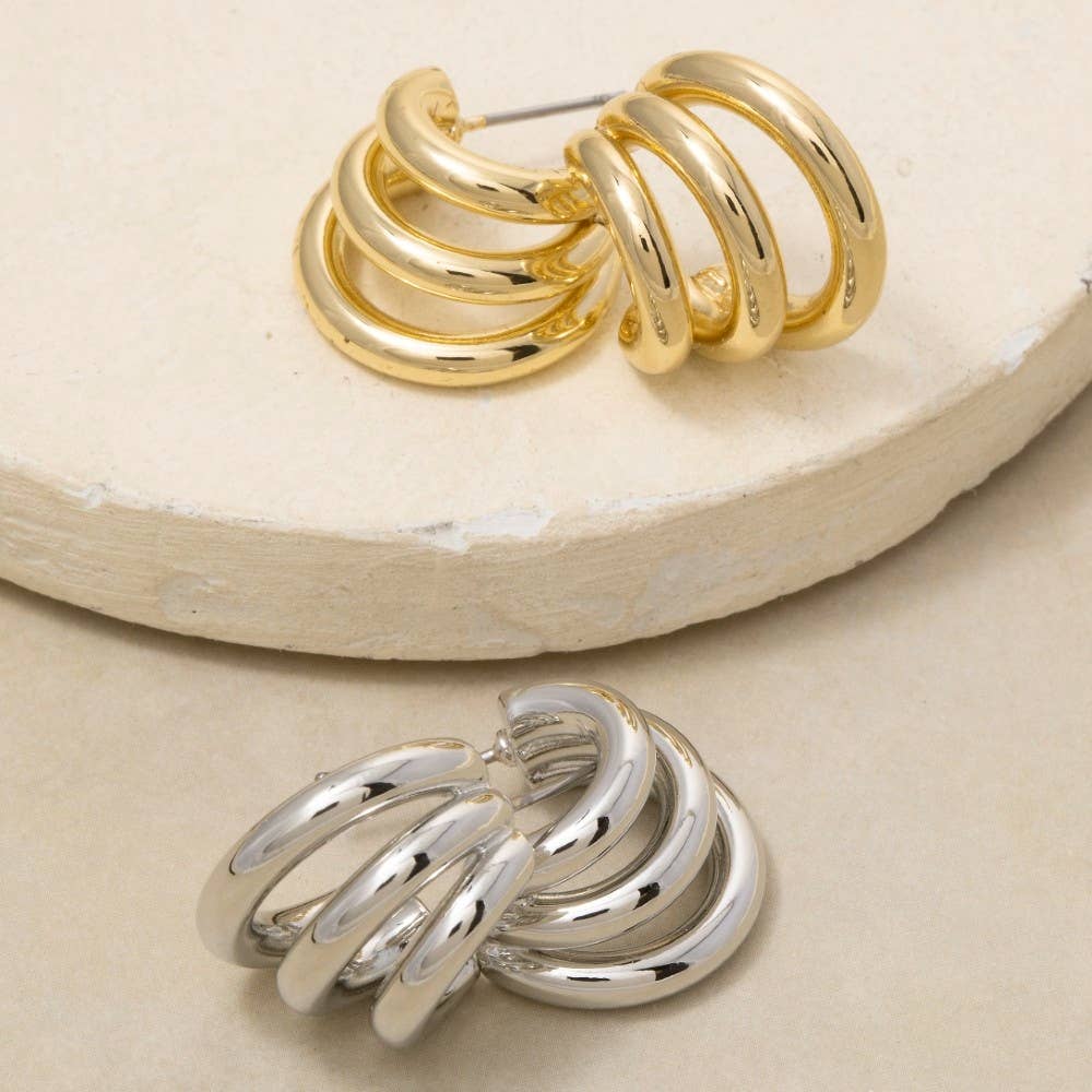 Gold Dipped Three Row Hoop Earrings