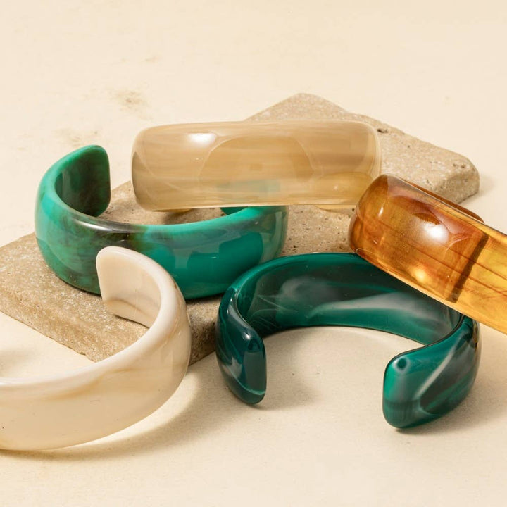 Wide Marble Resin Cuff Bracelet