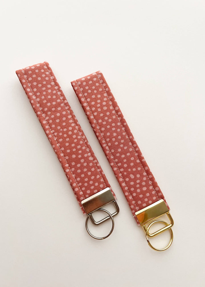 Pink Polka Dots Wristlet Keychain 