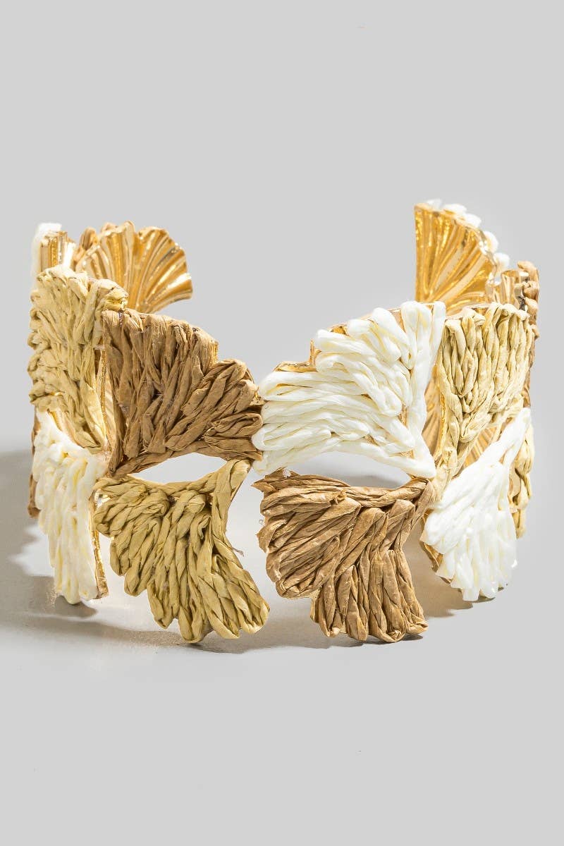 Three Tone Raffia Leaf Cuff Bracelet