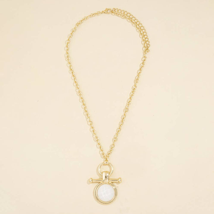 Chunky Chain Necklace With Round Stone Pendant