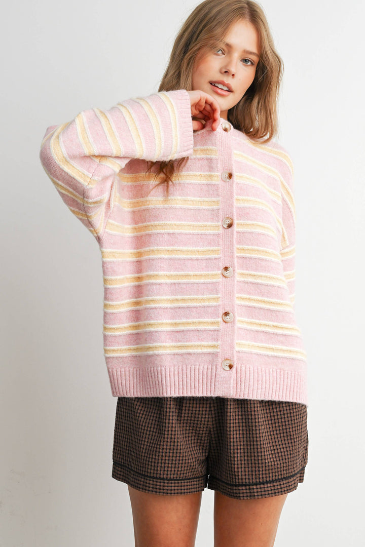 Ivory Multi Stripe Button-Up Cardigan