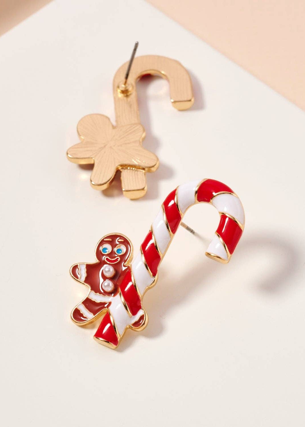 Candy Cane &amp; Gingerbread Stud Earrings | Christmas Holiday Earrings