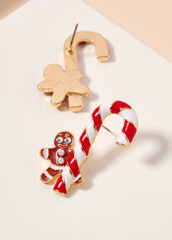 Candy Cane &amp; Gingerbread Stud Earrings | Christmas Holiday Earrings