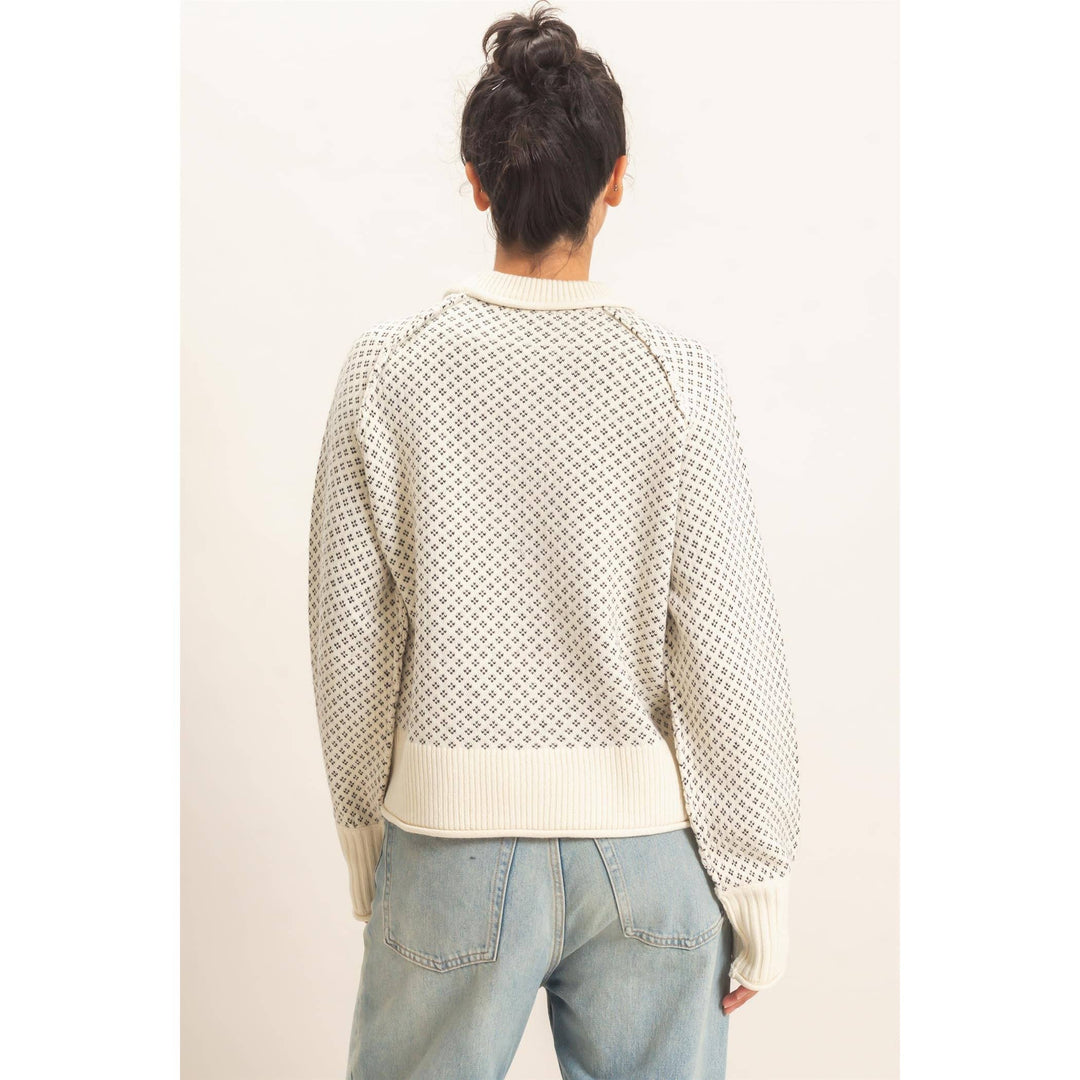 Patterned Mock Neck Sweater