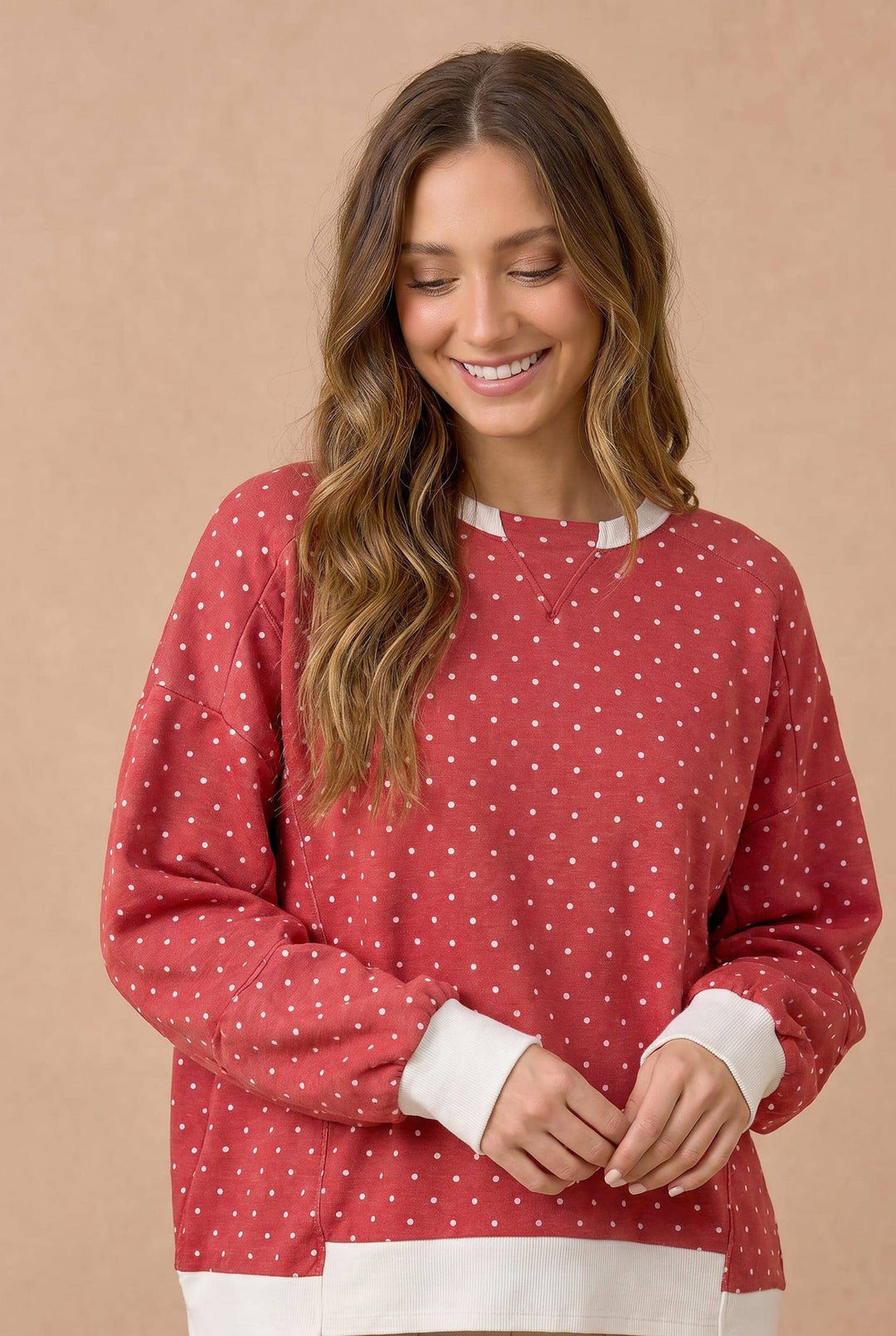 Red Polka Dot French Terry Top