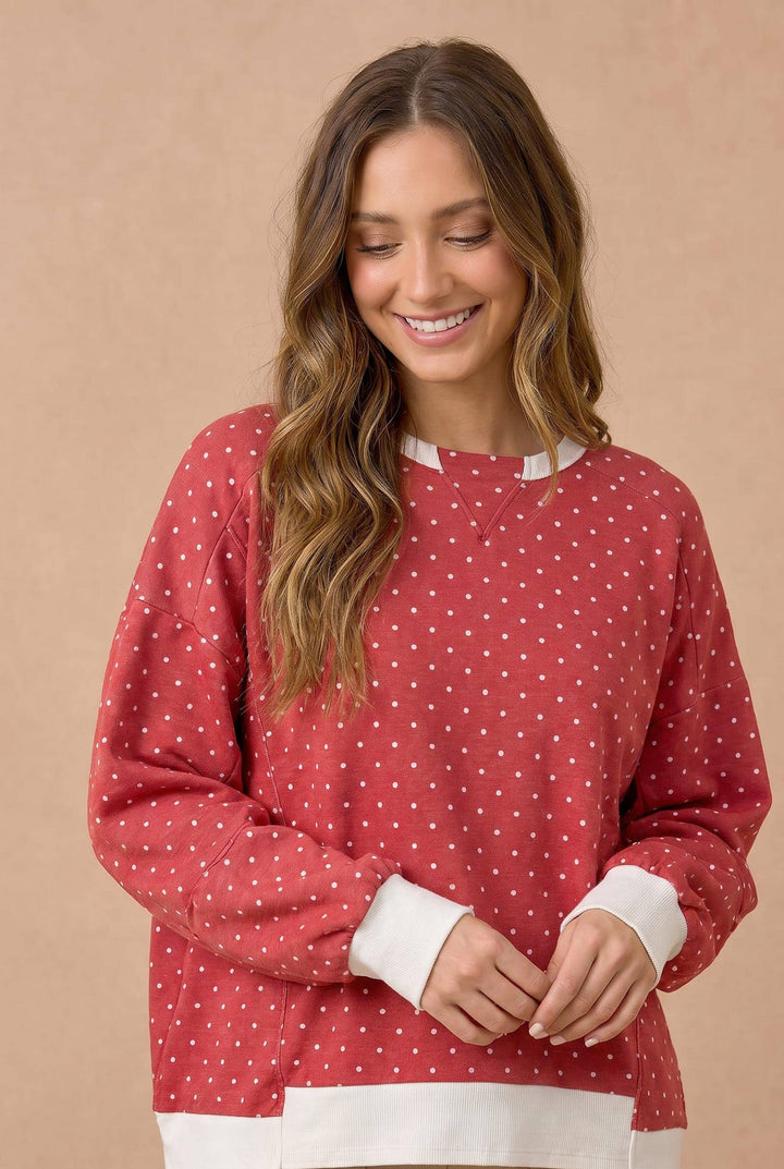 Red Polka Dot French Terry Top
