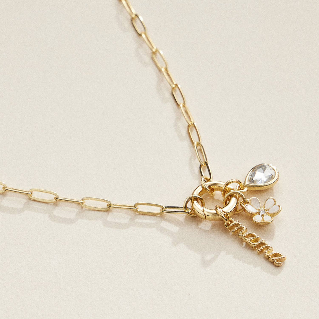 Mama Gold Dipped 18k Teardrop and Flower Charm Necklace