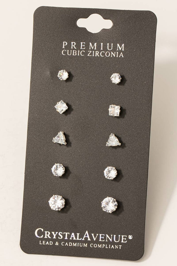5 Pair Cz Stud Earrings Set