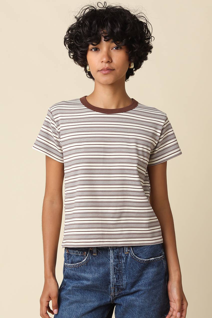 Mila Stripe Baby Tee in Cream &amp; Brown