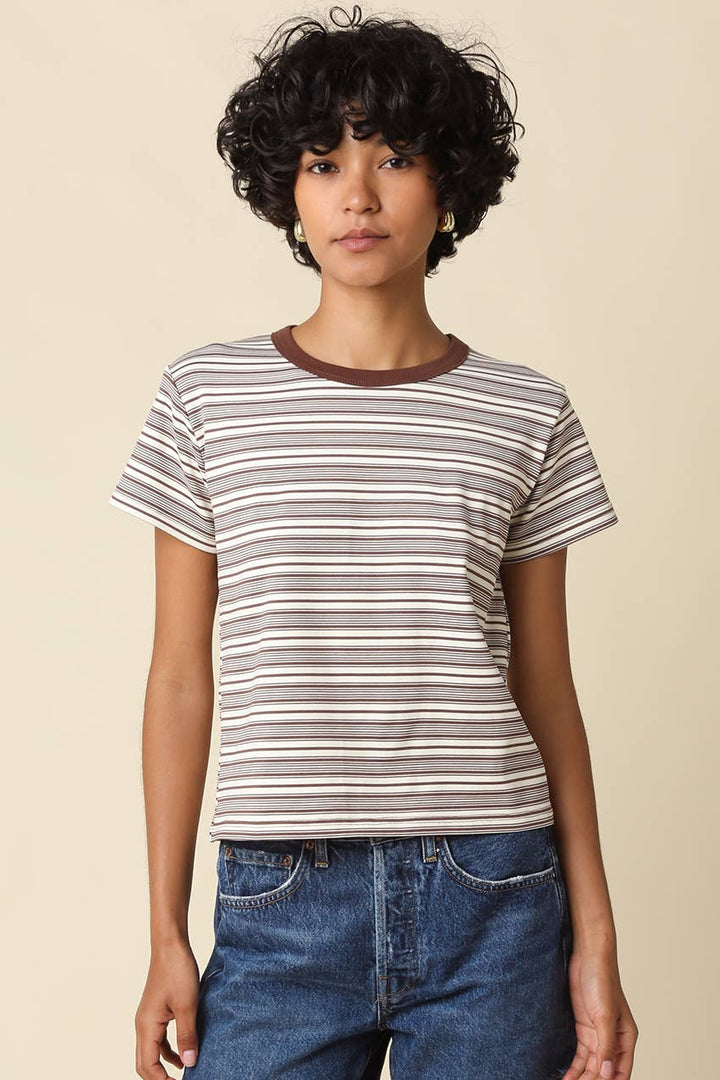 Mila Stripe Baby Tee in Cream &amp; Brown