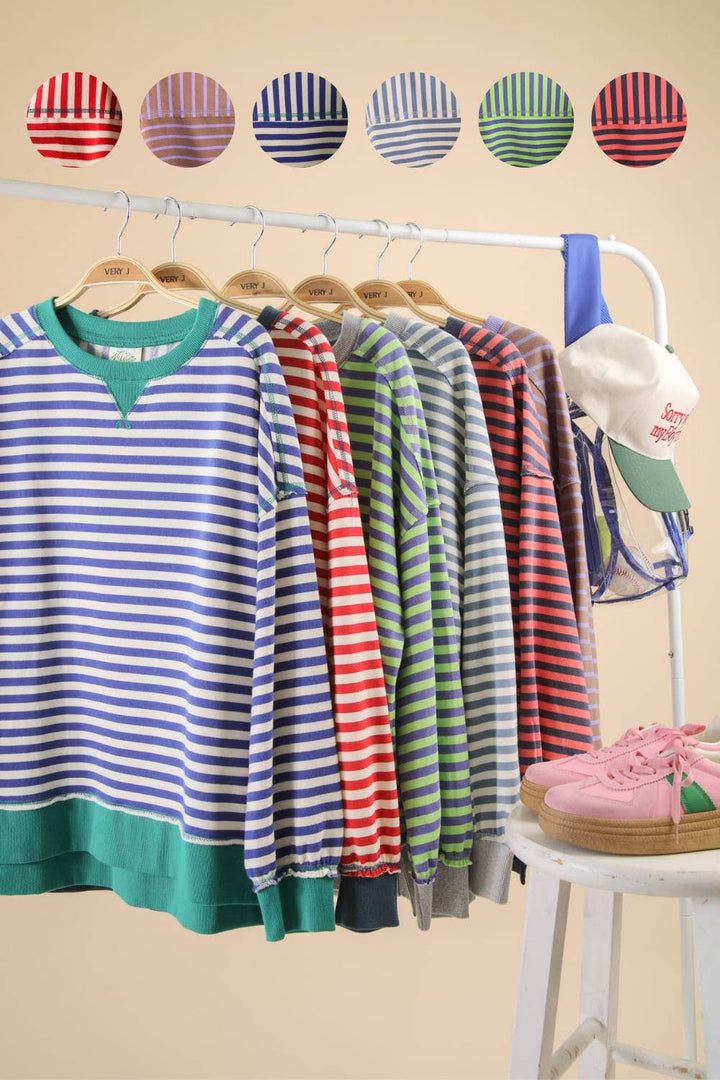 Stripe Comfy Casual Oversized Knit Top